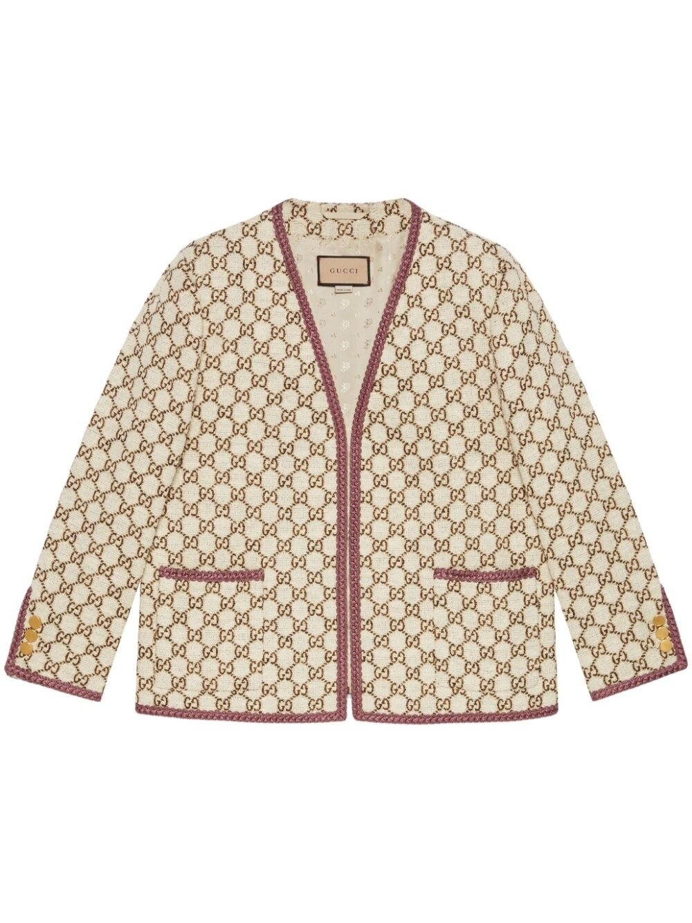 GUCCI NEUTRAL GG TWEED JACKET - WOMEN'S - COTTON/METALLIC FIBRE/VISCOSE/POLYESTERPOLYAMIDE 740428ZAMQN20069761