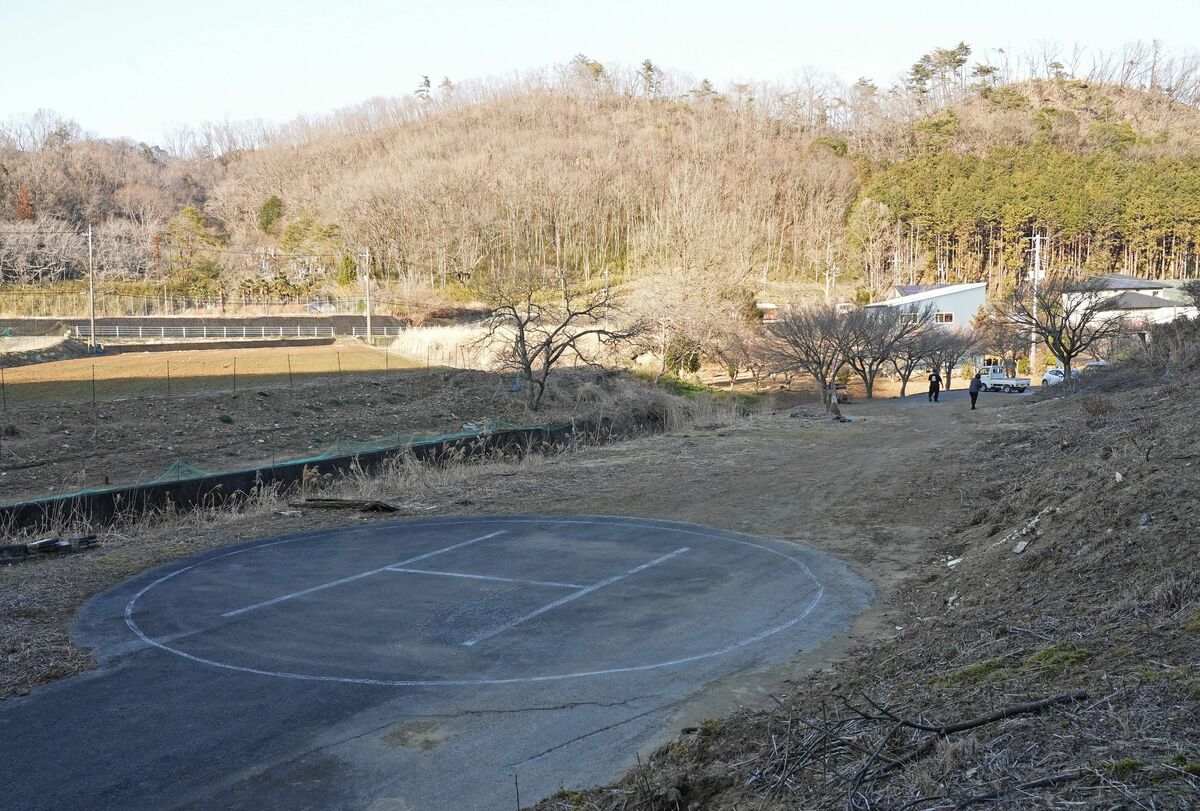 店舗駐車場近くにあるヘリポート