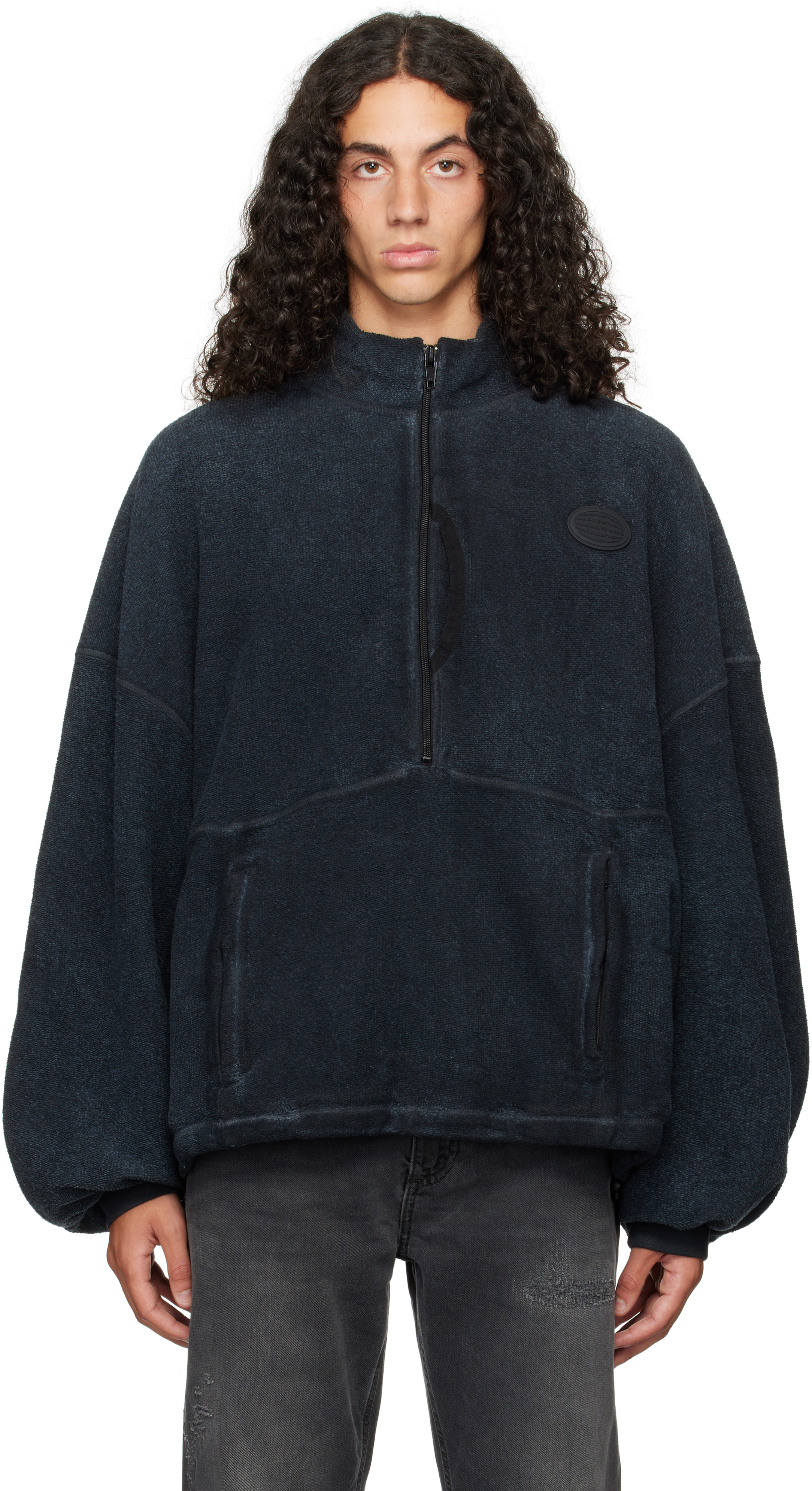 Alexander Wang Blue Half-zip Sweatshirt In 485a Washed Blue