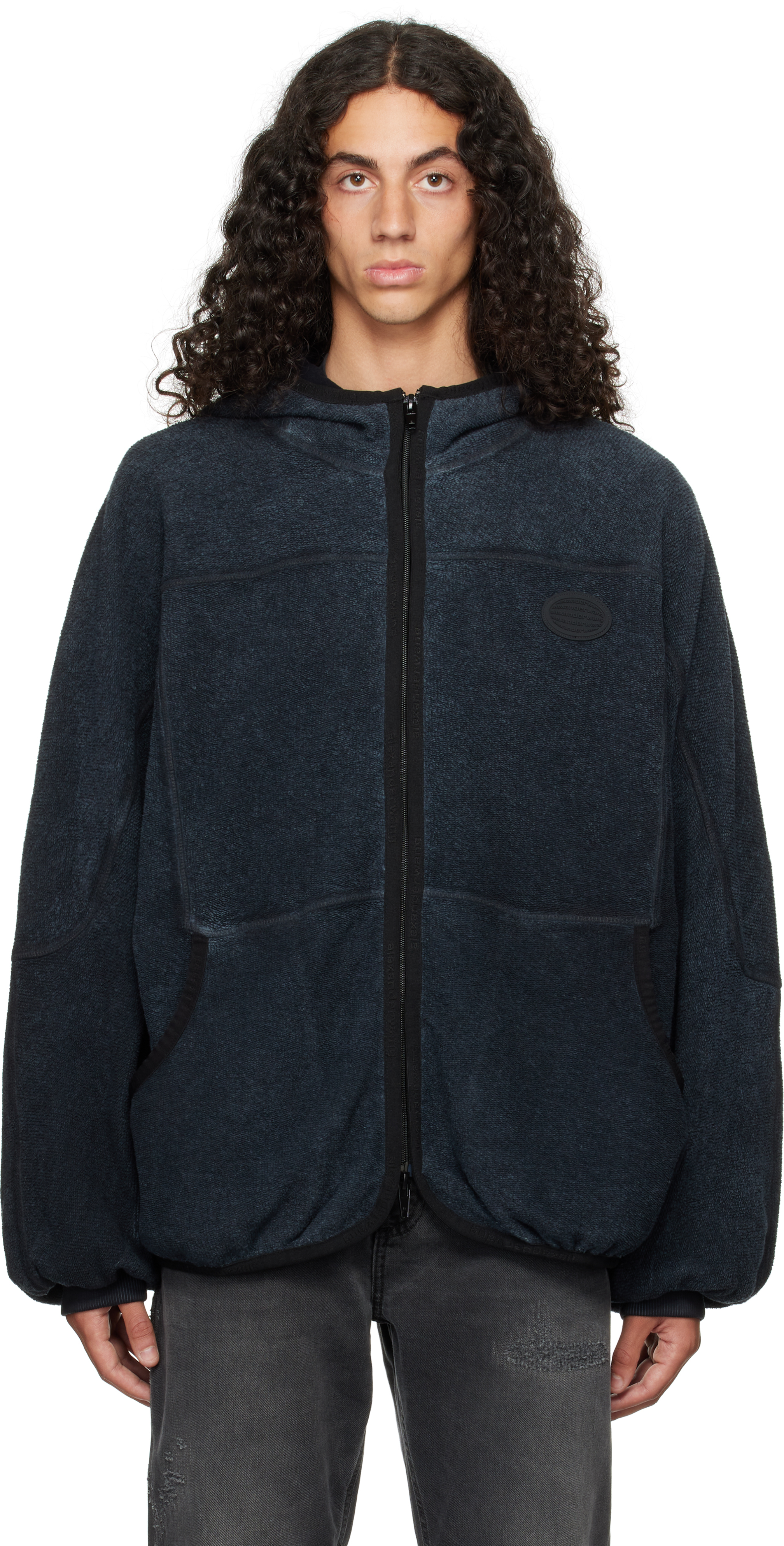 Alexander Wang Blue Oversize Zip-up Hoodie In 485a Washed Blue