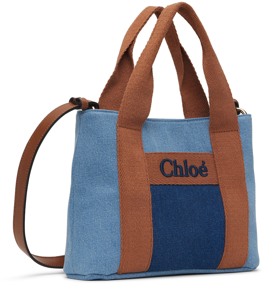 Shop Chloé Kids Blue Embroidered Denim Bag In Z10 Denim Blue