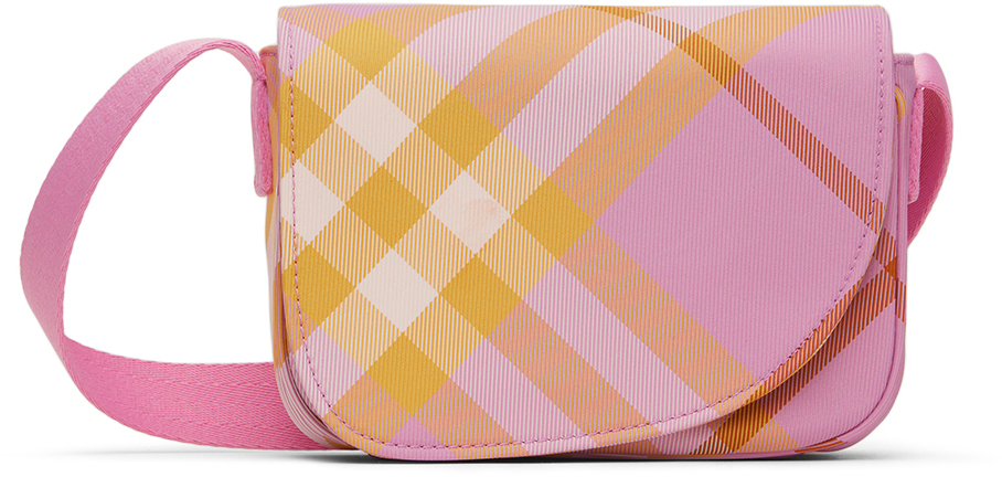 Burberry Kids Pink Check Messenger Bag In Carnation Pink