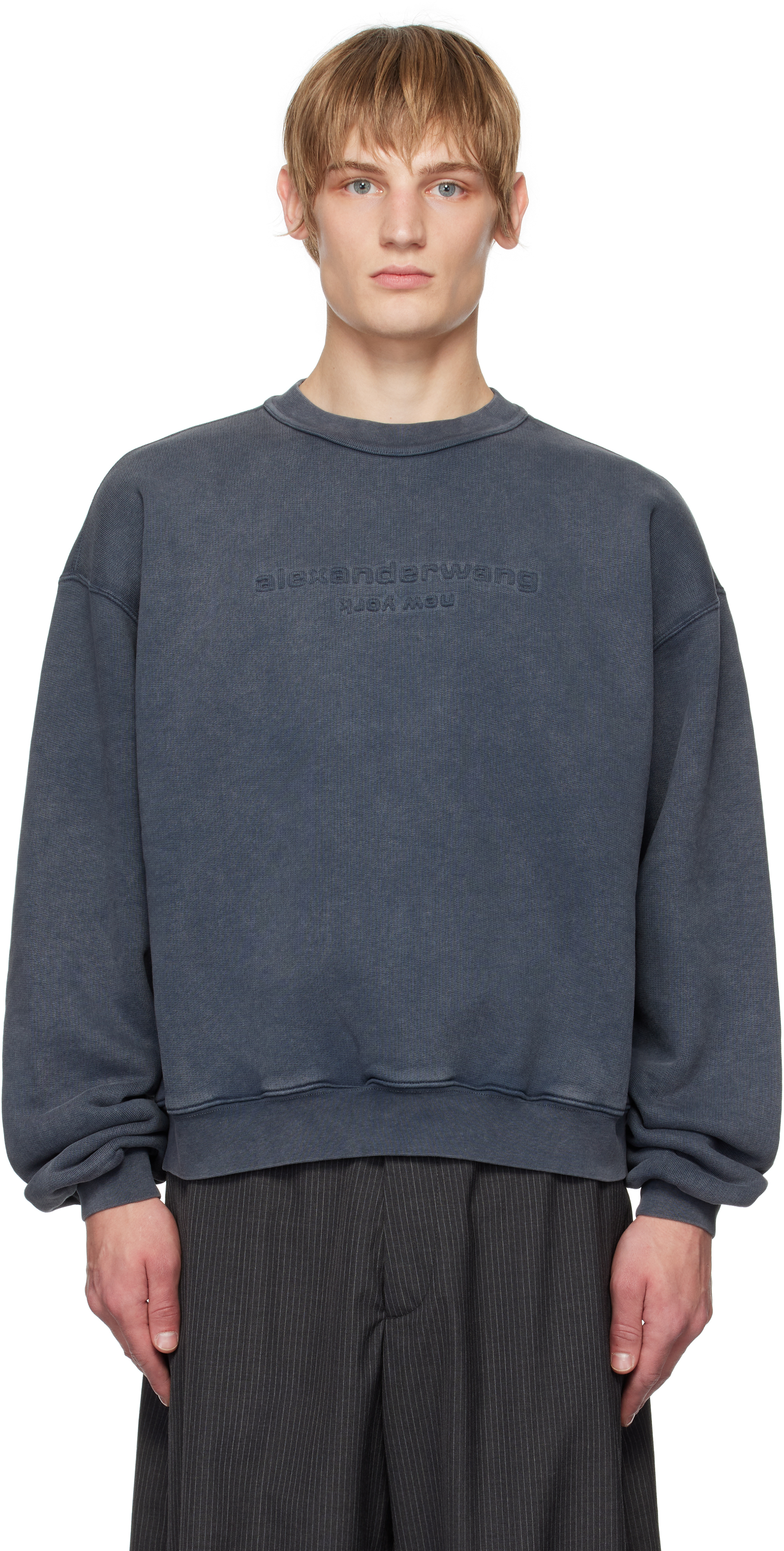 Alexander Wang Gray Embossed Logo Sweatshirt In 067a Acid Pebble