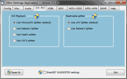 AVI、RMファイルの再生設定