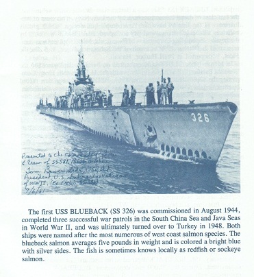 USS Blueback SS581 page from decommissioning booklet