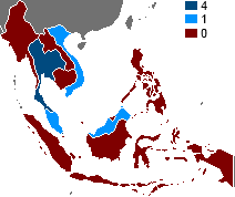 Map shows the number of country which won the tournament from the 1996 AFF Championship until present.