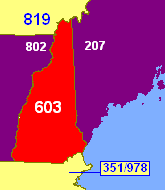 Area code 603 in Red