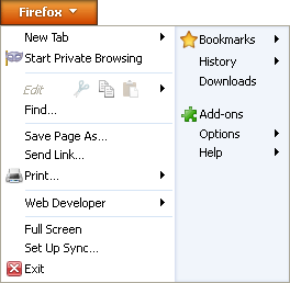 Screenshot of expanded Firefox button on Mozilla Firefox 4.0