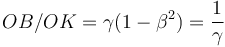 OB/OK = \gamma (1 - \beta ^ 2) = \frac{1}{\gamma}