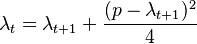 \lambda_t = \lambda_{t+1} + \frac{(p-\lambda_{t+1})^2}{4}