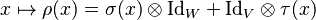 x \mapsto \rho (x) = \sigma(x) \otimes \mbox{Id}_W + \mbox{Id}_V \otimes \tau(x)