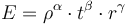 E={\rho^\alpha}\cdot{t^\beta}\cdot{r^\gamma}