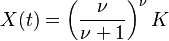 X(t) = \left( \frac{\nu}{\nu+1} \right)^{\nu} K 