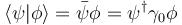 \langle\psi|\phi\rangle = \bar{\psi}\phi = \psi^{\dagger}\gamma_0\phi