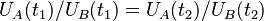  U_A(t_1)/U_B(t_1) = U_A(t_2)/U_B(t_2)