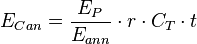 E_{Can} = \frac{E_P}{E_{ann}} \cdot r \cdot C_T \cdot t