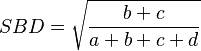  SBD = \sqrt{ \frac{ b + c }{ a + b + c + d } }