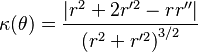 \kappa(\theta) = \frac{|r^2 + 2r'^2 - r r''|}{\left(r^2+r'^2 \right)^{3/2}}