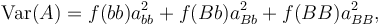 \mathrm{Var}(A) = f(bb)a^2_{bb}+f(Bb)a^2_{Bb}+f(BB)a^2_{BB},