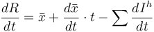 \frac{dR}{dt}= \bar{ x } + \frac{d\bar{x}}{dt} \cdot t - \sum \frac{dI^{h}}{dt}