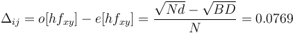 \Delta_{ij}=o[hf_{xy}]-e[hf_{xy}]=\frac{\sqrt{Nd}-\sqrt{BD}}{N}=0.0769