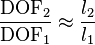  \frac {\mathrm{DOF}_2} {\mathrm{DOF}_1} \approx \frac {l_2} {l_1} 