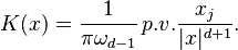 K(x) = \frac{1}{\pi\omega_{d-1}} \, p.v. \frac{x_j}{|x|^{d+1}}.