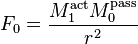 F_0 = \frac{M_1^\mathrm{act}  M_0^\mathrm{pass}}{r^2}