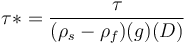 \tau*=\frac{\tau}{(\rho_s-\rho_f)(g)(D)}