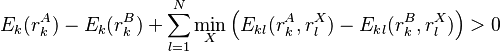 
E_{k}(r_{k}^{A}) - E_{k}(r_{k}^{B}) + \sum_{l=1}^{N} \min_{X} \left(E_{kl}(r_{k}^{A}, r_{l}^{X}) - E_{kl}(r_{k}^{B}, r_{l}^{X})\right) > 0
