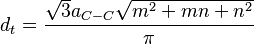 d_t=\frac{\sqrt{3}a_{C-C}\sqrt{m^2+mn+n^2}}{\pi}