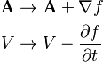 \begin{align}
  \mathbf{A} &\rightarrow \mathbf{A} + \nabla f\\
           V &\rightarrow V - \frac{\partial f}{\partial t}
\end{align}