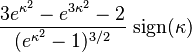 \frac{3 e^{\kappa^2} - e^{3 \kappa^2} - 2}{(e^{\kappa^2} - 1)^{3/2}} \text{ sign}(\kappa) 