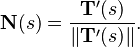 \mathbf{N}(s) = \frac{\mathbf{T}'(s)}{\|\mathbf{T}'(s)\|}.