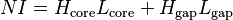 NI = H_{\mathrm{core}} L_{\mathrm{core}} + H_{\mathrm{gap}} L_{\mathrm{gap}}\,