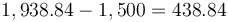 1,938.84 - 1,500 = 438.84