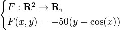 \begin{cases}
F:\mathbf{R}^2\to\mathbf{R},\\ 
F(x,y)=-50(y-\cos(x))
\end{cases}