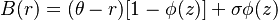 B(r)=(\theta-r)[1-\phi(z)]+\sigma\phi(z)