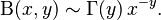 \Beta(x,y) \sim \Gamma(y)\,x^{-y}.