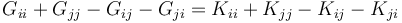 G_{ii}+G_{jj}-G_{ij}-G_{ji}=K_{ii}+K_{jj}-K_{ij}-K_{ji}\,\!