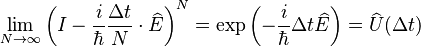  \lim_{N \rightarrow \infty} \left(I - \frac{i}{\hbar}\frac{\Delta t}{N} \cdot \widehat{E}\right)^N = \exp\left(-\frac{i}{\hbar}\Delta t \widehat{E}\right) = \widehat{U}(\Delta t)