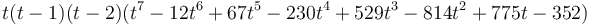 t(t-1)(t-2)(t^7-12t^6+67t^5-230t^4+529t^3-814t^2+775t-352)