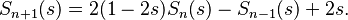 S_{n+1}(s) = 2(1-2s) S_n(s) - S_{n-1}(s) + 2s.\,