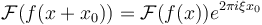 \mathcal F(f(x + x_0)) = \mathcal F(f(x)) e^{2\pi i \xi x_0}