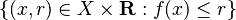 \left\{(x,r) \in X \times \mathbf{R}: f(x) \leq r \right\}