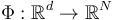 \Phi : \mathbb{R}^d \to \mathbb{R}^N