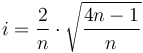 i=\frac{2}{n} \cdot \sqrt{\frac{4n-1}{n}}