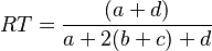  RT = \frac{ ( a + d ) }{ a + 2( b + c ) + d }