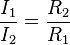 \frac{I_1}{I_2} = \frac{R_2}{R_1}