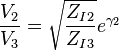 \frac{V_2}{V_3}=\sqrt{\frac{Z_{I2}}{Z_{I3}}}e^{\gamma_2}